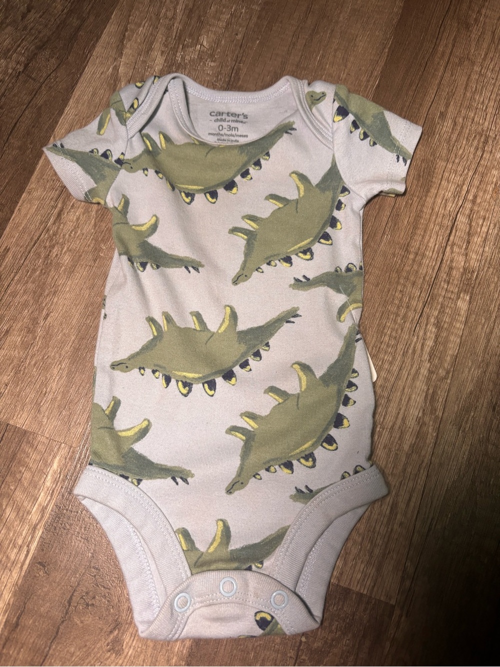 Carter's Light Gray One-Piece with Green Dinosaur Print. 210
